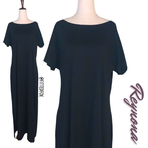 RAYNONA SHORT SLEEVE SCOOP NECK MAXI DRESS WITH POCKETS & SIDE SLIT | MEDIUM - Picture 1 of 3